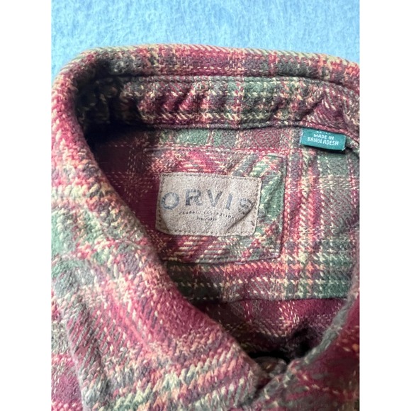 ORVIS Men's M Plaid Flannel Long Sleeve Button Up Shirt shacket pocket Red green - Picture 3 of 8